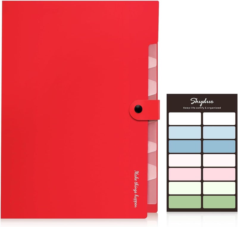 Skydue 8 Pockets Expanding File Organizer, Expandable File Folders with Pockets, Portable Document Paper Organizer, A4 Letter Size Filing Folder, Snap Closure, Red - Image 2
